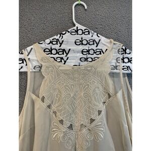 Adiva‎ Cream Sleeveless Blouse Sheer with Embrodiery Front, Button Up Back 3X
